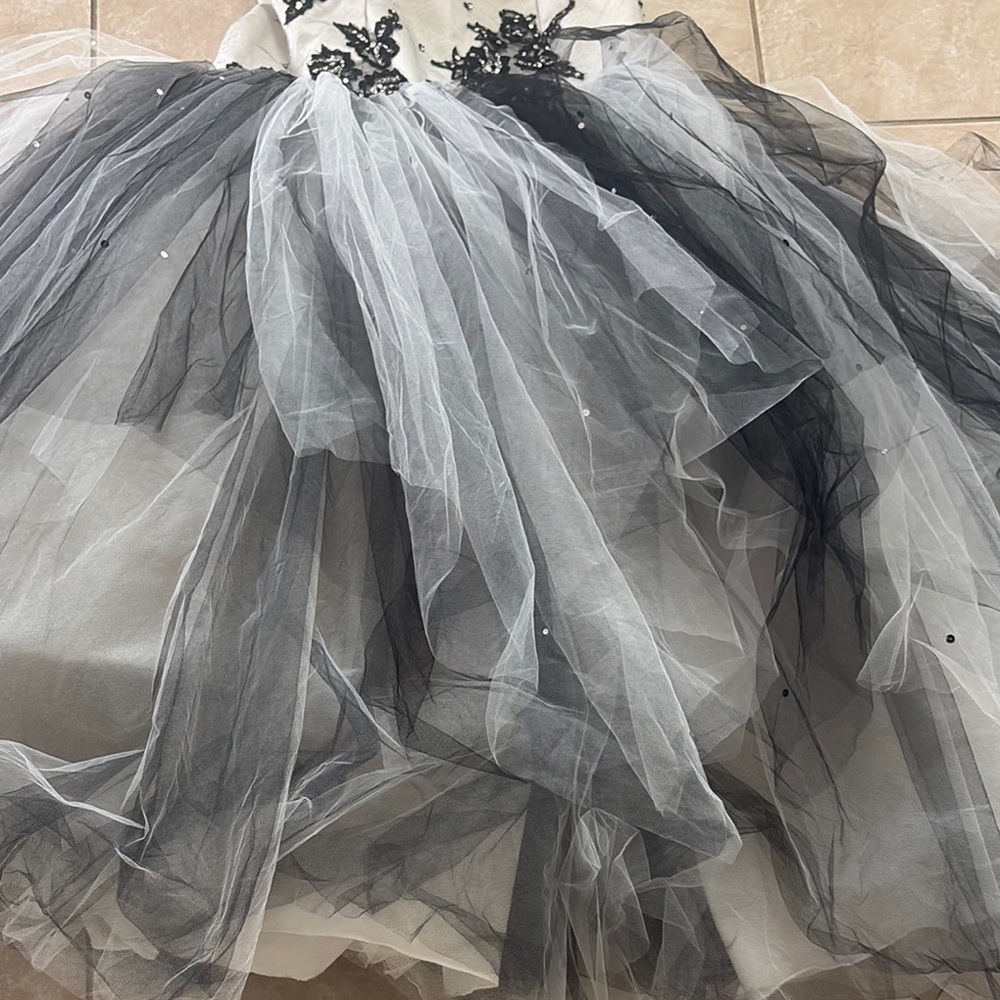 Mori Lee Black and White prom quinceañera Dress sz 9/10 tool lace sequins beauty - Picture 17 of 17